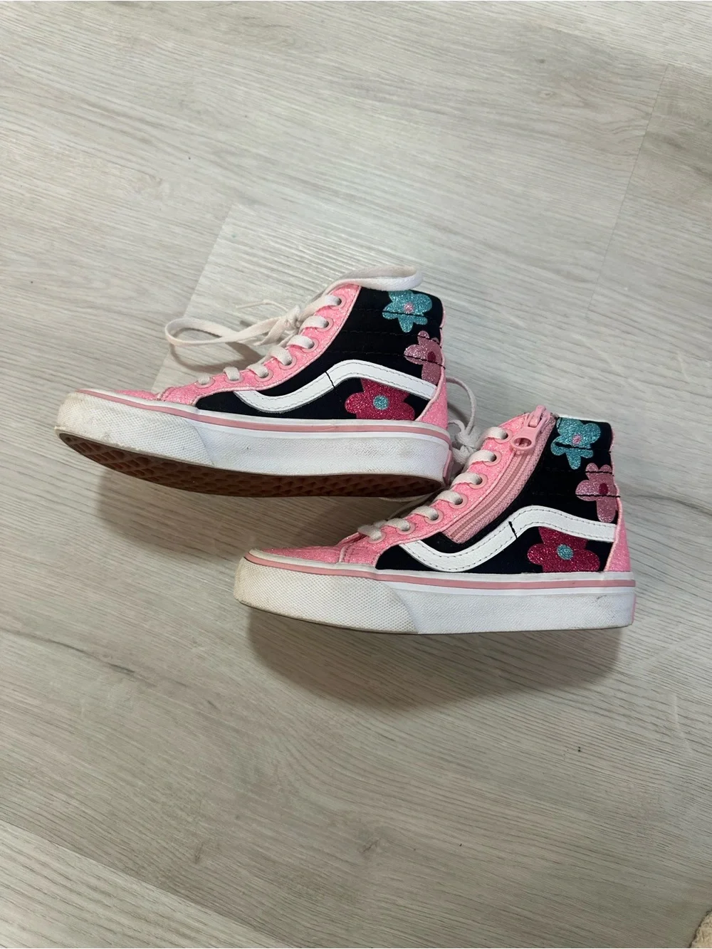 Vans Kids Pink Glitter High-Top Sneakers with Black Stripe